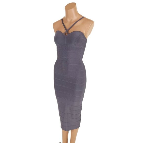 Herve Leger Recycled Rayon Midi Dress Size XS Womens Gray $630 - Picture 5 of 16